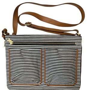 Fossil Striped Canvas Crossbody Bag Leather Trim Expandable 13x10 Like New